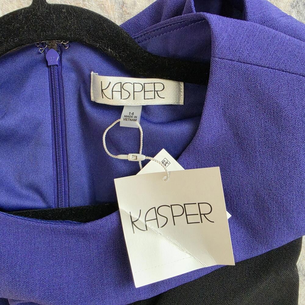 Kasper Dress Womens 14 Purple Black Colorblock Sheath Sleeveless Work Office - Picture 3 of 11